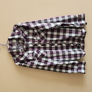 Wrangler Rock 47 Mens Western Button Up Shirt Size L Check Plaid Embroidered EUC